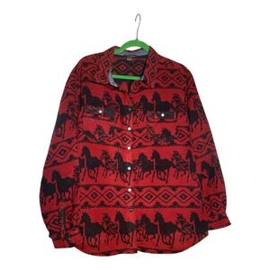 Women's BIT AND BRIDLE Red and Black Flannel Coat With Horses Design-Size L NWT
